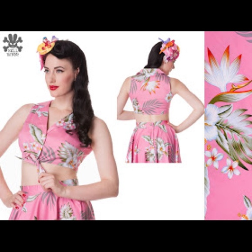 Hell Bunny Pink Floral Crop Top